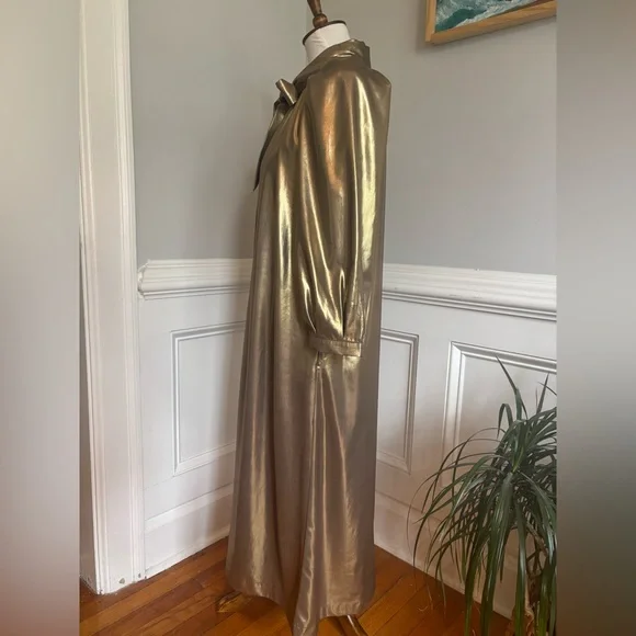 BURU Gold Lamé Long Sleeve Button Up Bow Midi Dress Size XS - Picture 4 of 14